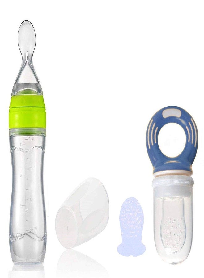 BCARE Bpa-Free Soft Silicone Sipper Juice Milk Rice Spoon Feeding Bottle with Fruit Nibbler Combo Set for Newborn Baby Infants Kids 0-6 Months 120ml Pack of 1 (Green-2, 120ml) - Image 1