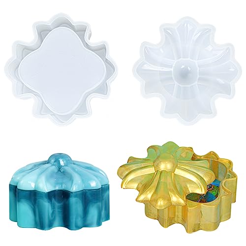 Koonafy 2 Pcs Box Resin Molds Silicone Trinket Box Moulds with Lid Chrome Hearts Jewelry Storage Box Epoxy Resin Casting Mould for DIY Craft Gift Box, Candy Container, Home Decoration - Image 1
