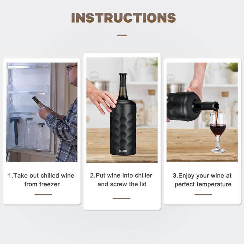 Max&So Wine Chiller Bucket, Portable 750 ml Champagne & Wine Bottle Cooler Keep Wine & Beverages Cold, Stainless Steel Vacuum Insulated Wine Gifts for Wine Lovers - Black - Image 4