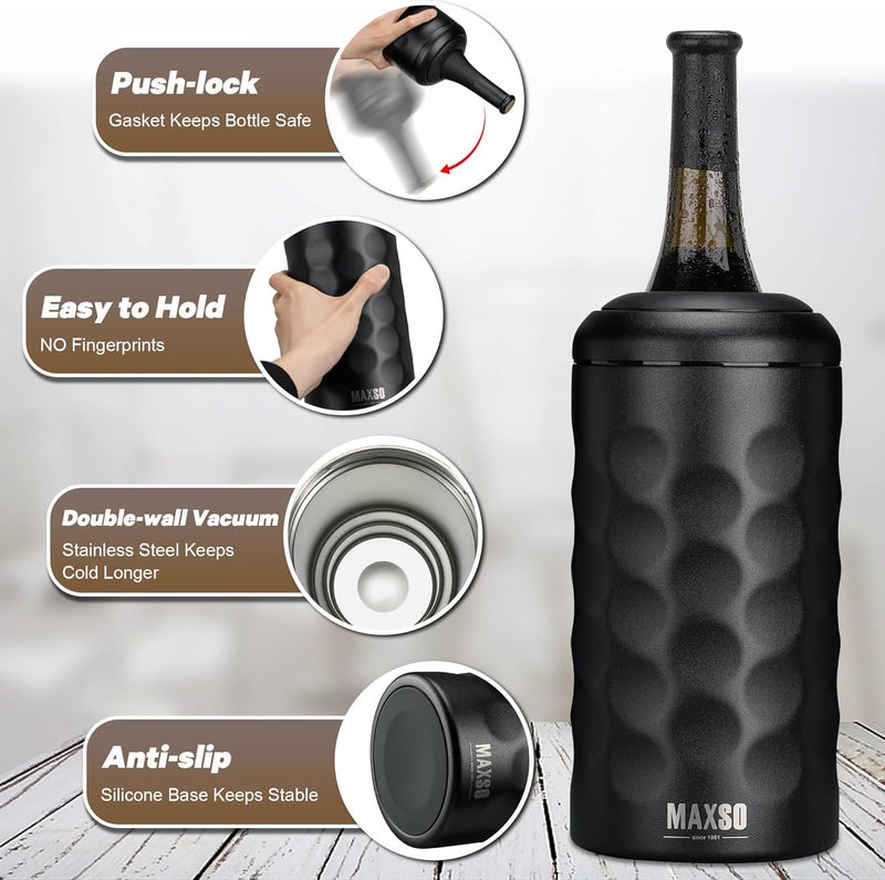 Max&So Wine Chiller Bucket, Portable 750 ml Champagne & Wine Bottle Cooler Keep Wine & Beverages Cold, Stainless Steel Vacuum Insulated Wine Gifts for Wine Lovers - Black - Image 2