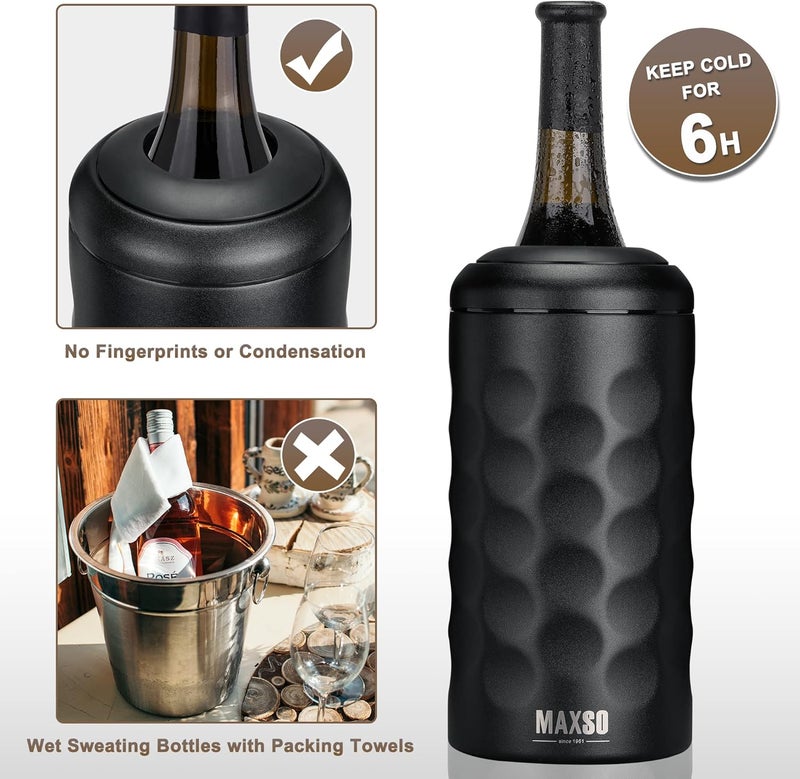 Max&So Wine Chiller Bucket, Portable 750 ml Champagne & Wine Bottle Cooler Keep Wine & Beverages Cold, Stainless Steel Vacuum Insulated Wine Gifts for Wine Lovers - Black - Image 3
