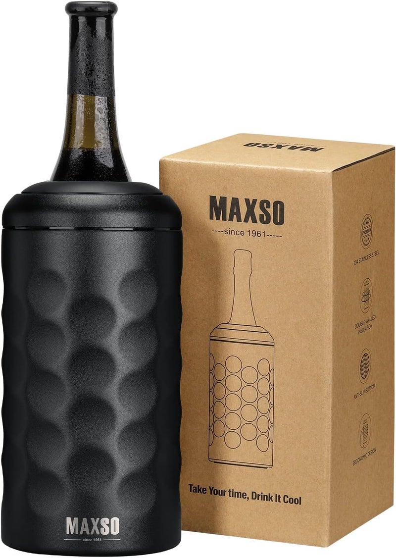 Max&So Wine Chiller Bucket, Portable 750 ml Champagne & Wine Bottle Cooler Keep Wine & Beverages Cold, Stainless Steel Vacuum Insulated Wine Gifts for Wine Lovers - Black - Image 1