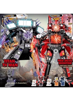 Titan TV Man Building Blocks Toilet Man Battle Monitor Man Fit Mecha Assembled Toys-Color:Tv + Red Lotus Sword Demon + 5 Characters Comes With Disassembler