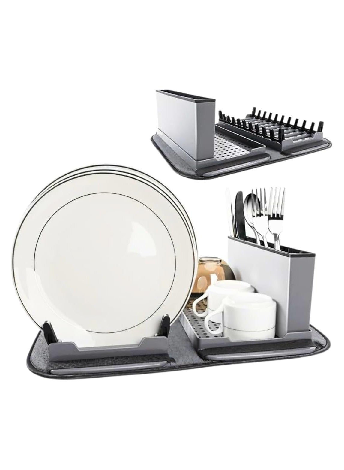 Foldable Dish Drying Rack with Mat for Kitchen Table and Small Plates, Camping Accessories Set of Absorbent Microfiber, Foldable Dish Drainer, Multifunctional Foldable Kitchen Drying Rack