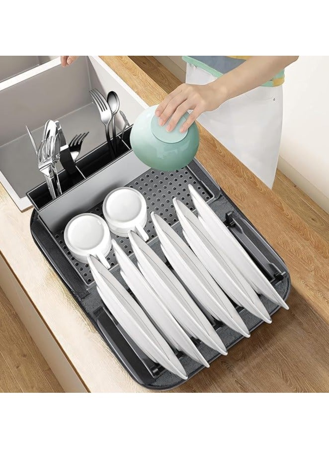 Foldable Dish Drying Rack with Mat for Kitchen Table and Small Plates, Camping Accessories Set of Absorbent Microfiber, Foldable Dish Drainer, Multifunctional Foldable Kitchen Drying Rack  - Image 2