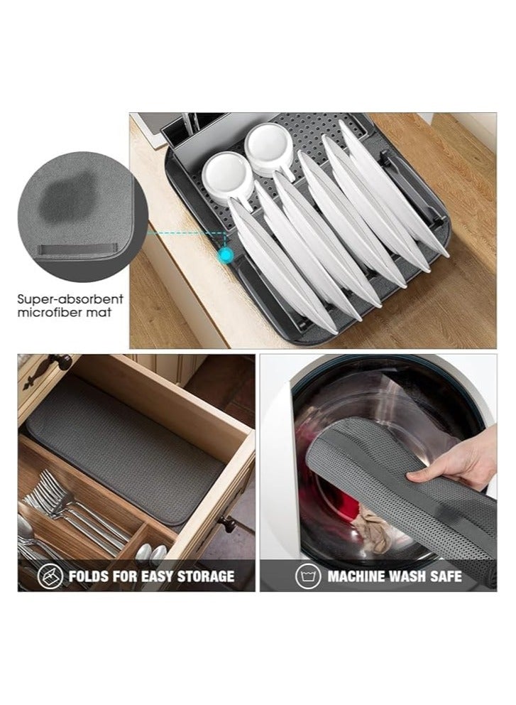 Foldable Dish Drying Rack with Mat for Kitchen Table and Small Plates, Camping Accessories Set of Absorbent Microfiber, Foldable Dish Drainer, Multifunctional Foldable Kitchen Drying Rack  - Image 3