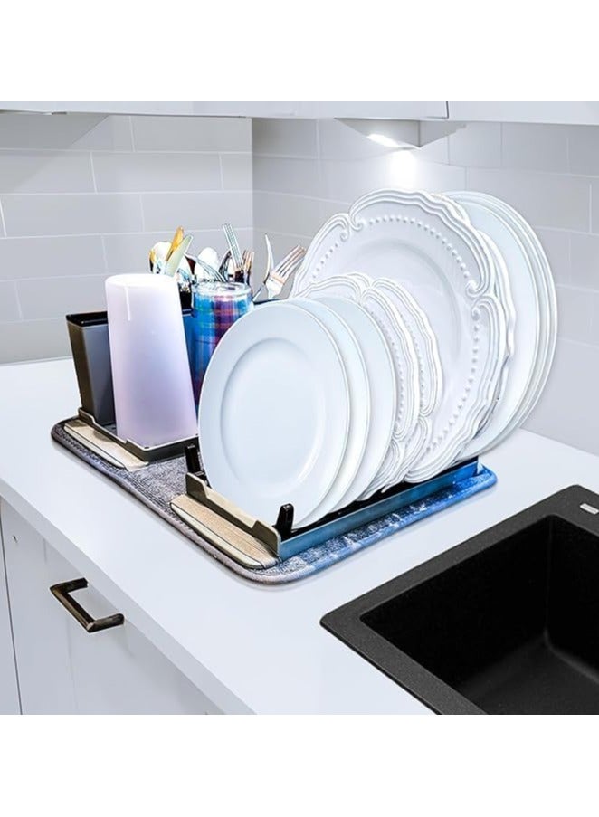 Foldable Dish Drying Rack with Mat for Kitchen Table and Small Plates, Camping Accessories Set of Absorbent Microfiber, Foldable Dish Drainer, Multifunctional Foldable Kitchen Drying Rack  - Image 4