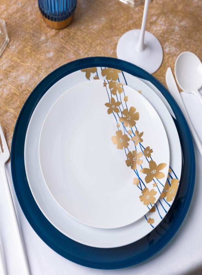 Blue Sky Vine Collection White With Blue & Gold Floral Design Plates - 9" (10-Pack) - Disposable Plastic Plates for Parties & Events - Image 3