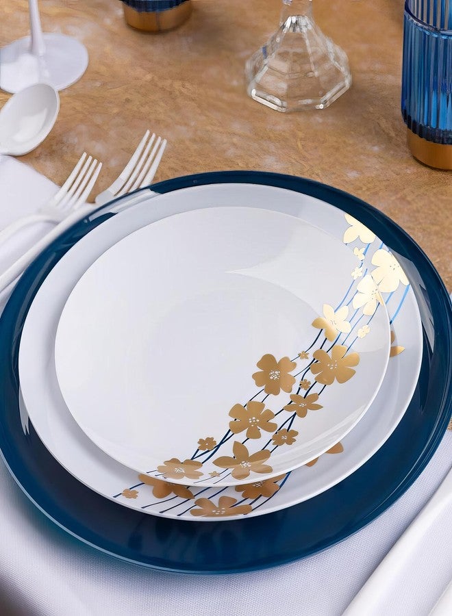 Blue Sky Vine Collection White With Blue & Gold Floral Design Plates - 9" (10-Pack) - Disposable Plastic Plates for Parties & Events - Image 2