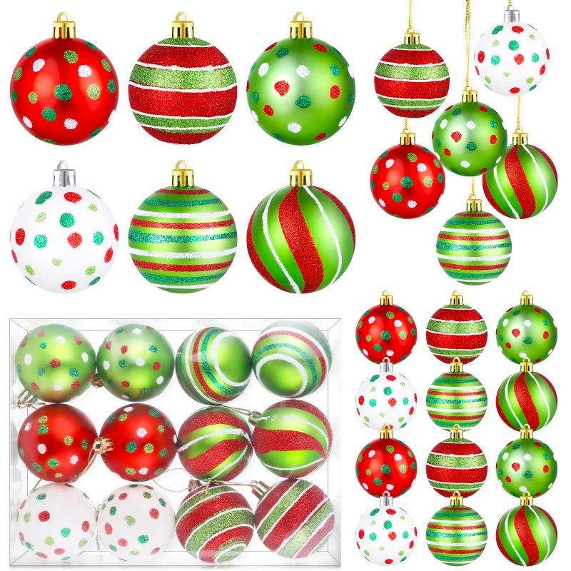 36 Pcs Christmas Tree Ball Ornaments 24 Inch Glittering Plastic Hanging Decorations Shatterproof Swirl Candy Cane Balls Christmas Tree Pendants for Xmas Holiday Party Decoration 36