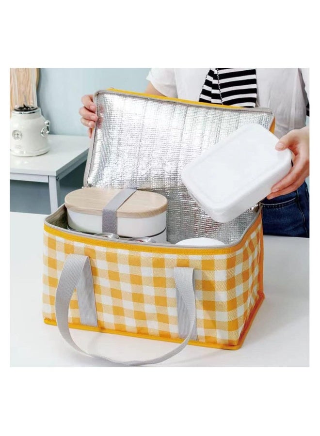 Generic Insulated Picnic Bag, Reusable Cooler Bags Beach Bag, Leakproof Foldable Picnic Bags with Zippered Top for Picnic Travel Beach Outdoor, 35*20*20cm (Red and Yellow) - Image 3