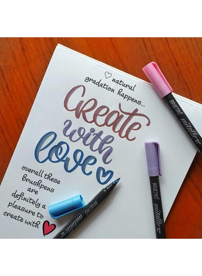 BRUSTRO - BRUSTRO Metallic Brush Marker Pens | Set of 10 Metallic Shades | Japanese Nibs, Soft Brush Tip, Indelible Ink, Suitable for Calligraphy, Hand Lettering, Colouring, Scrapbooking, Card Making Craft - Image 1
