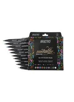 BRUSTRO BRUSTRO Metallic Brush Marker Pens | Set of 10 Metallic Shades | Japanese Nibs, Soft Brush Tip, Indelible Ink, Suitable for Calligraphy, Hand Lettering, Colouring, Scrapbooking, Card Making Craft  - Image 1