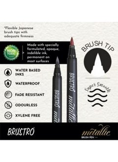 BRUSTRO BRUSTRO Metallic Brush Marker Pens | Set of 10 Metallic Shades | Japanese Nibs, Soft Brush Tip, Indelible Ink, Suitable for Calligraphy, Hand Lettering, Colouring, Scrapbooking, Card Making Craft  - Image 2