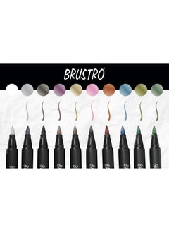 BRUSTRO BRUSTRO Metallic Brush Marker Pens | Set of 10 Metallic Shades | Japanese Nibs, Soft Brush Tip, Indelible Ink, Suitable for Calligraphy, Hand Lettering, Colouring, Scrapbooking, Card Making Craft  - Image 3