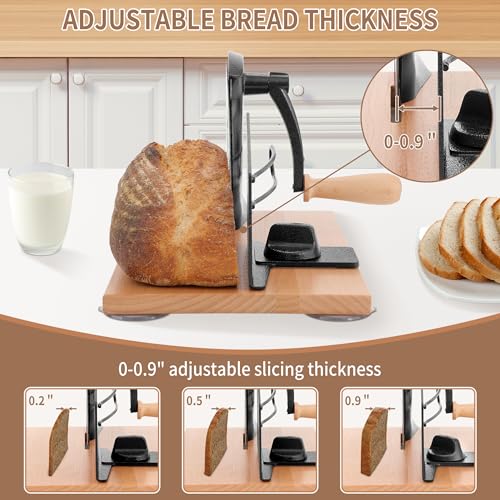 CAWIU Manual Bread Slicer with Hand Crank- Adjustable Thickness Bread Cutter for Even Slices, Perfect for Homemade Sourdough, Sandwich, and More, Black - Image 2