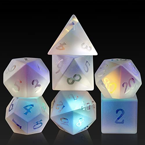 DNDND Frosted Rainbow Glass Dice Set DND DNDND Full Set 7 Piece Matt Glass D and D Dice with Great Gift Box for Dungeons and Dragon DD Tabletop Game Frosted Rainbow - Image 1