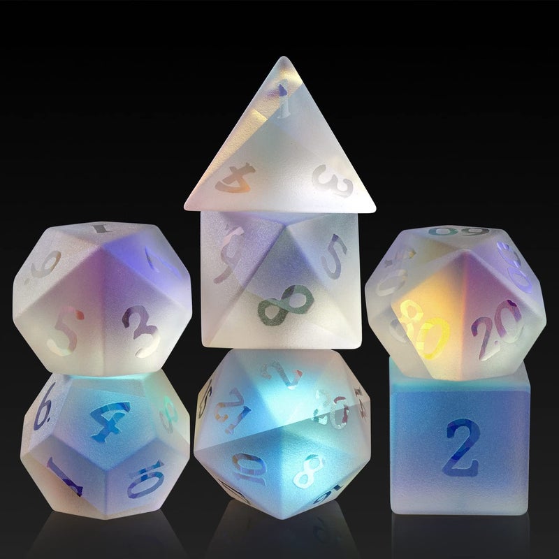 DNDND Frosted Rainbow Glass Dice Set DND DNDND Full Set 7 Piece Matt Glass D and D Dice with Great Gift Box for Dungeons and Dragon DD Tabletop Game Frosted Rainbow - Image 3
