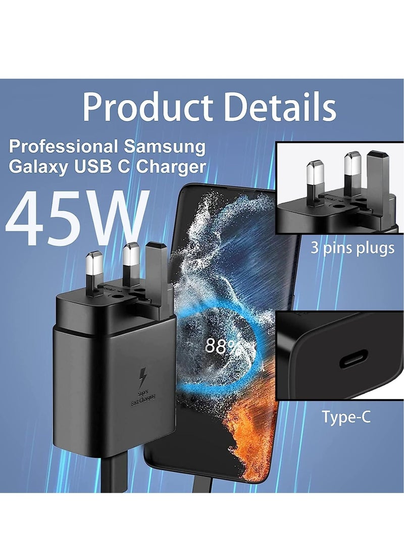 45W USB-C Super Fast Charger with 5ft Cable - Compatible with Samsung Galaxy S, UK Travel Adapter, Black - Image 2