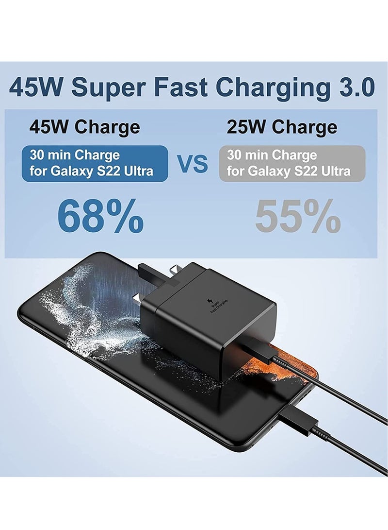 45W USB-C Super Fast Charger with 5ft Cable - Compatible with Samsung Galaxy S, UK Travel Adapter, Black - Image 3