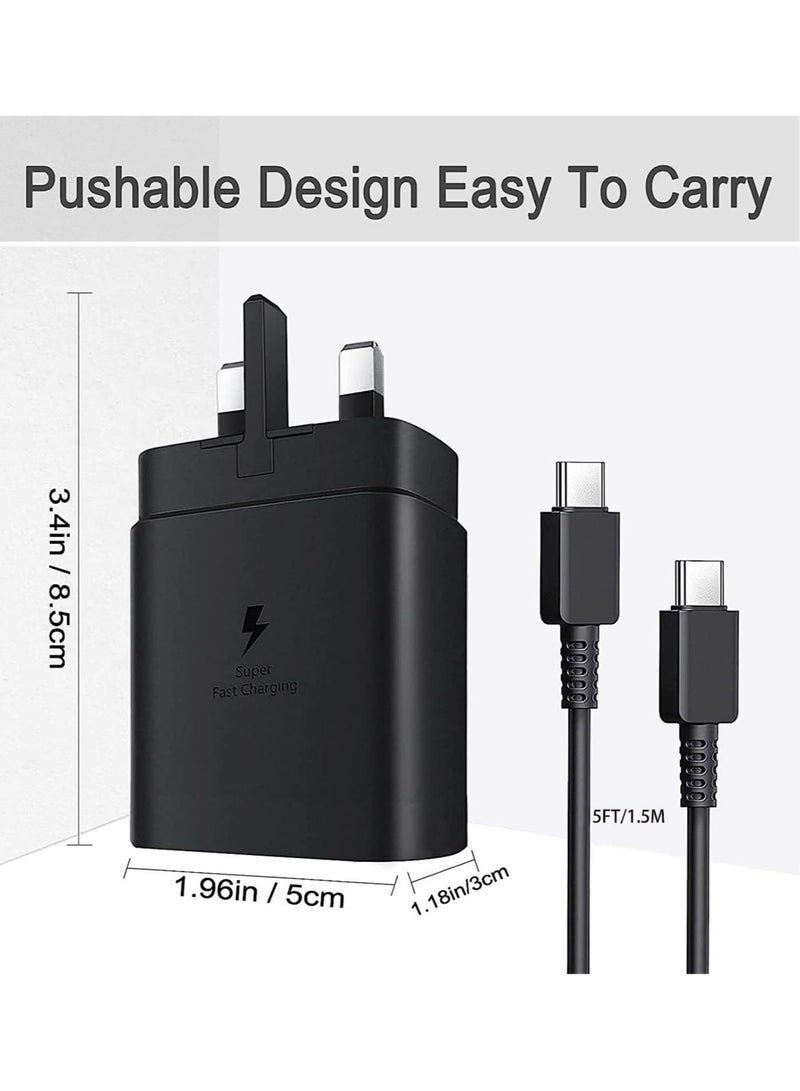 45W USB-C Super Fast Charger with 5ft Cable - Compatible with Samsung Galaxy S, UK Travel Adapter, Black - Image 4