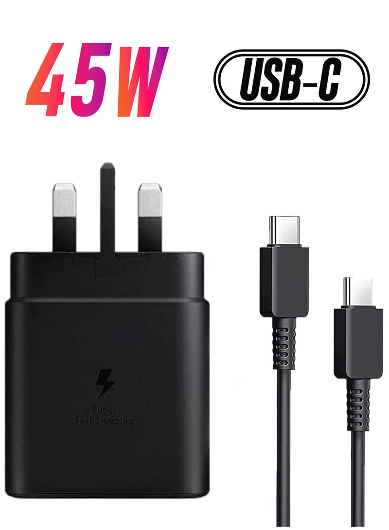 45W USB-C Super Fast Charger with 5ft Cable - Compatible with Samsung Galaxy S, UK Travel Adapter, Black - Image 1