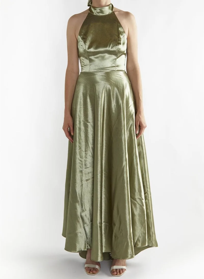 ترو ديكادينس Cleo Sage-Green Halterneck Bias-Cut Maxi-Dress
