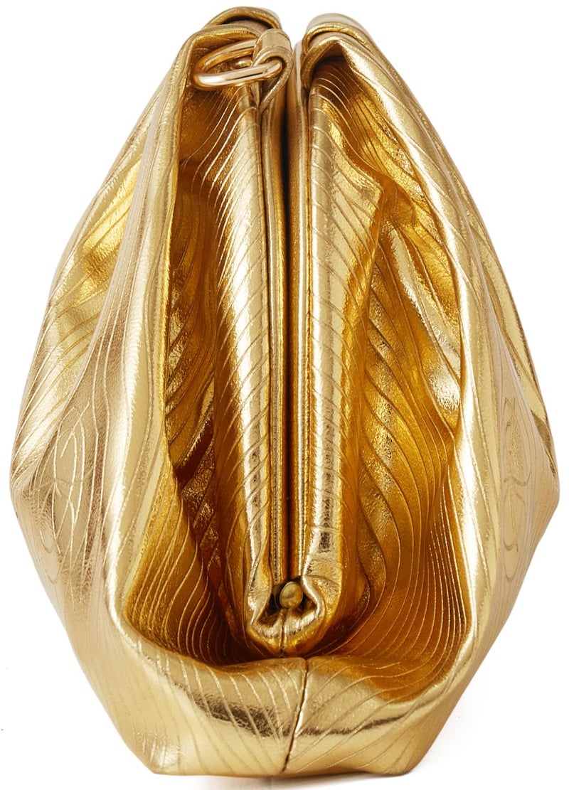Munansli Light Gold Women's Clutch Purse,Detachable Chain Shoulder Bag, Dumpling Crossbody Bag, Cloud Evening Clutch. - Image 2