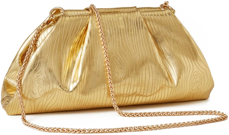 Munansli Light Gold Women's Clutch Purse,Detachable Chain Shoulder Bag, Dumpling Crossbody Bag, Cloud Evening Clutch. - Image 3