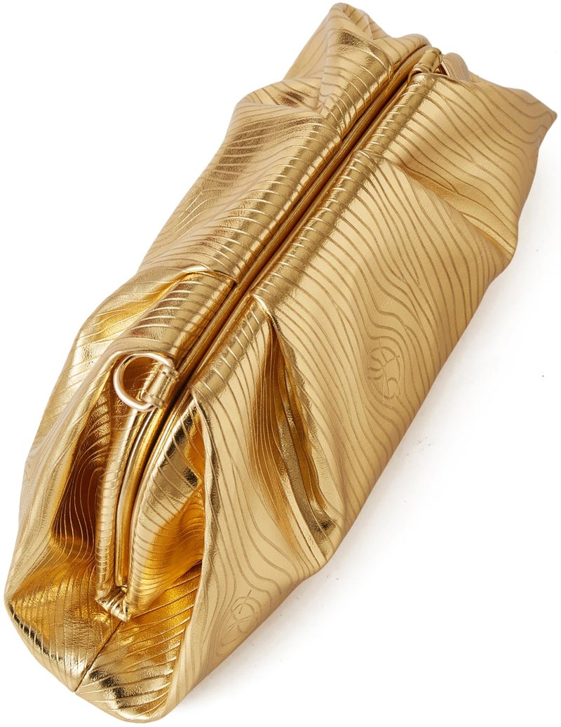 Munansli Light Gold Women's Clutch Purse,Detachable Chain Shoulder Bag, Dumpling Crossbody Bag, Cloud Evening Clutch. - Image 4