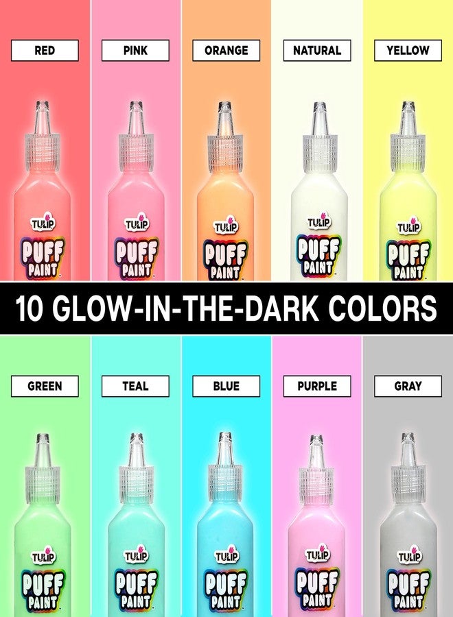 Tulip Puff Paint Glow in the Dark Colors 10-pack, Multi-Surface, Premium Quality, Nontoxic & Waterproof Craft Paint, Permanent on Fabric, 10-pack - Image 4
