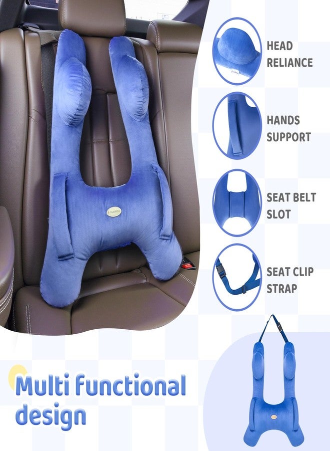 FLORICH Kids Travel Pillow, Car Sleeping Travel Pillow for Kids, Washable H-Shaped Pillow for Adults and Children to Support Head and Body for Road Trips Pillow for Car (Blue) - Image 4