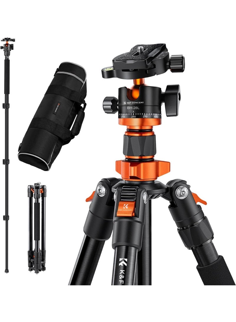 K&F Concept حامل كاميرا DSLR بطول 62 بوصة، خفيف الوزن ومضغوط، حامل أحادي قابل للفصل من الألمنيوم مع رأس كرة بانورامي 360 لوحة إطلاق سريعة للسفر والعمل - Image 1