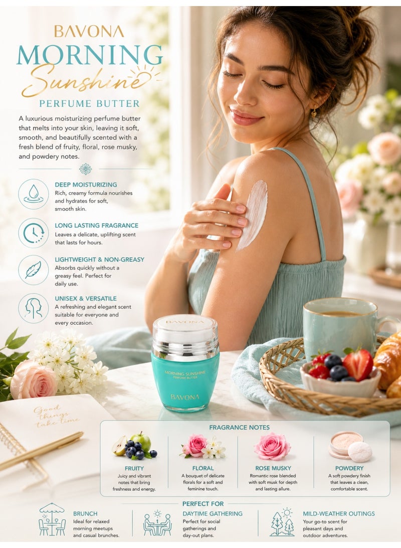 Bavona Morning Sunshine Perfume Butter Long Lasting Moisturizing With Fruity Floral Rose Musky & Powdery Notes 30ml - Image 4