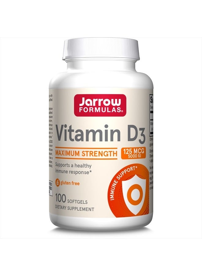jarrow formulas Vitamin D3 5000 IU (125 mcg) - 100 Servings (Softgels) - Bone Health, Immune Support & Calcium Metabolism Support - Dietary Supplement - Gluten Free  - Image 1