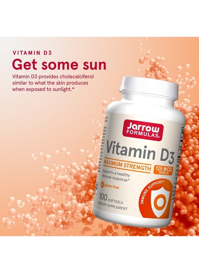 jarrow formulas Vitamin D3 5000 IU (125 mcg) - 100 Servings (Softgels) - Bone Health, Immune Support & Calcium Metabolism Support - Dietary Supplement - Gluten Free  - Image 3