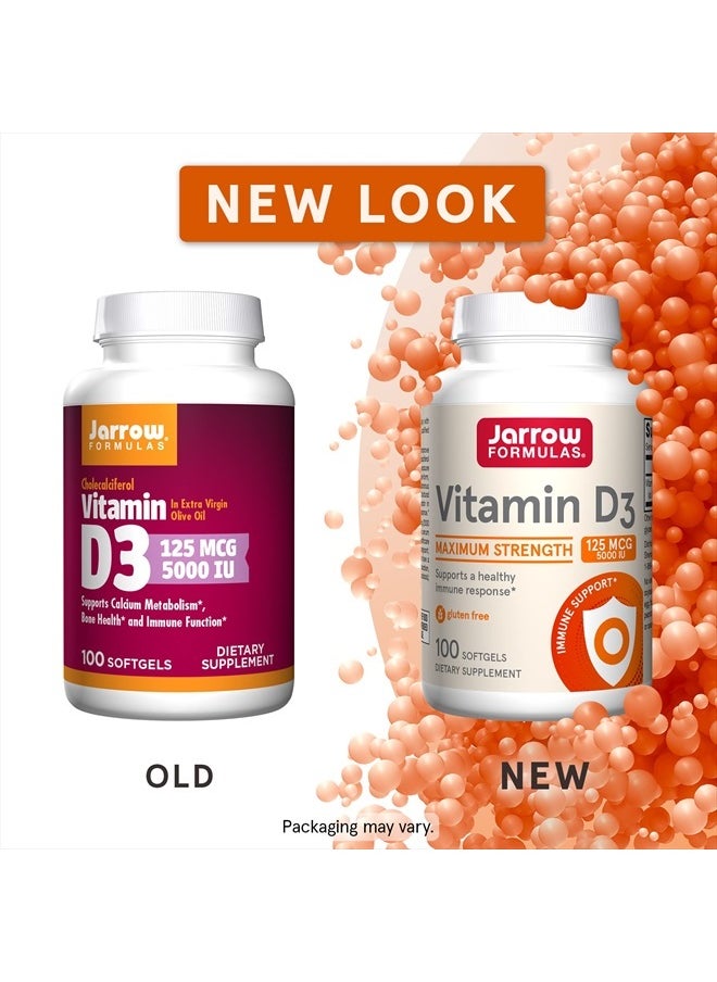 jarrow formulas Vitamin D3 5000 IU (125 mcg) - 100 Servings (Softgels) - Bone Health, Immune Support & Calcium Metabolism Support - Dietary Supplement - Gluten Free  - Image 2