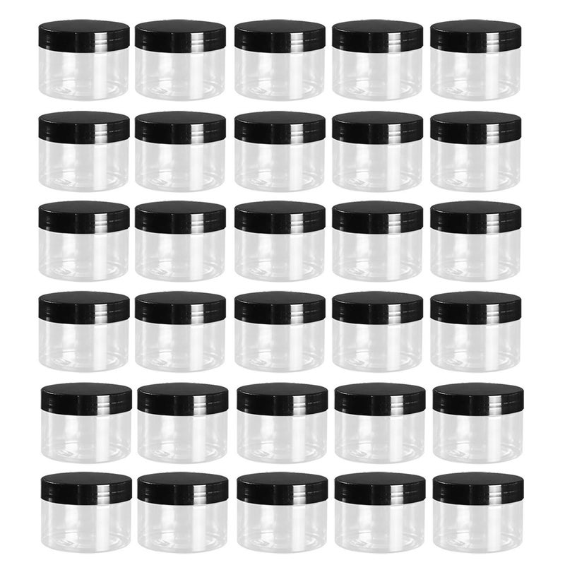Tosnail 30 Pack 4 oz Clear Plastic Jars with Black Lids LeakProof Round Food Safe Storage Containers for Kitchen Use Beauty Products Slime Spices and More