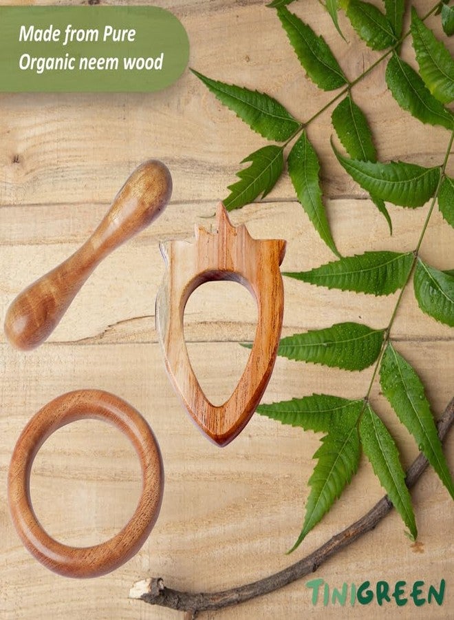 Tinigreen Strawberry Ring Dumbbell Shaped Neem Wooden Teethers for 6 to 12 Months Infant Baby (Pack of 3) - Image 3