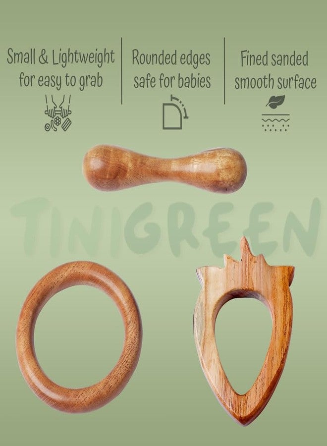 Tinigreen Strawberry Ring Dumbbell Shaped Neem Wooden Teethers for 6 to 12 Months Infant Baby (Pack of 3) - Image 2