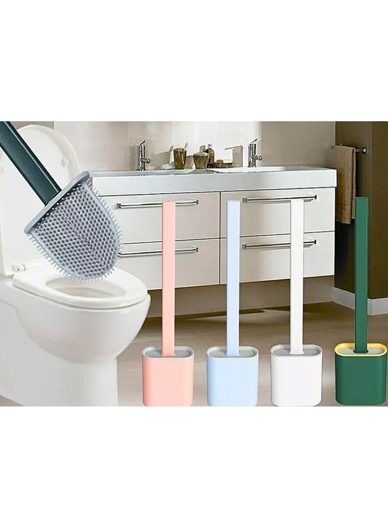 1 Pcs Toilet Brush Silicone Wc Cleaner Toilet Brush No Dead Bathroom Cleaning Brush Flat Head Soft Bristles Flexible Brush With Holder Random Colour