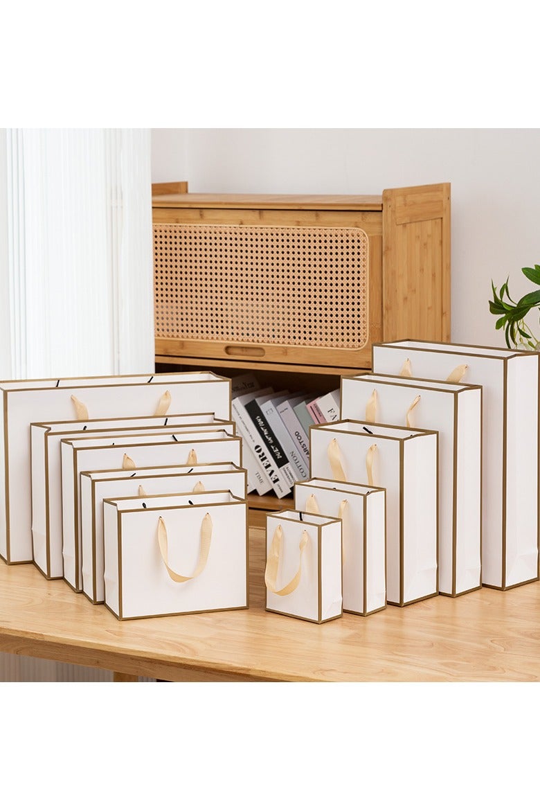 PEI  AN Premium Gold-Framed Gift Bags – Luxury 230G White Cardboard Tote Bags with Metallic Accents for Holidays  Special Occasions (Multiple Sizes: 12x5.7x16cm to 48x14x35cm)16Pieces - Image 1