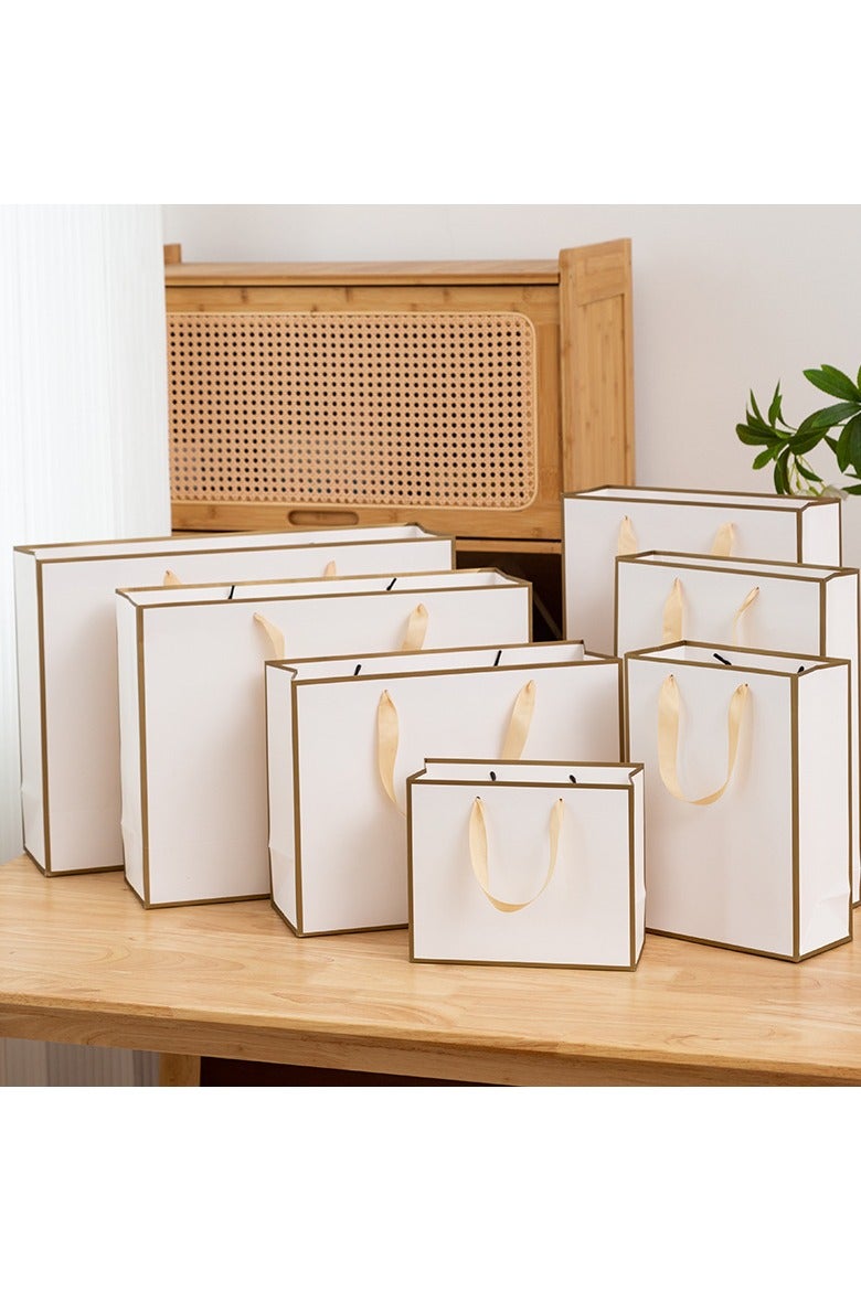 PEI  AN Premium Gold-Framed Gift Bags – Luxury 230G White Cardboard Tote Bags with Metallic Accents for Holidays  Special Occasions (Multiple Sizes: 12x5.7x16cm to 48x14x35cm)16Pieces - Image 2