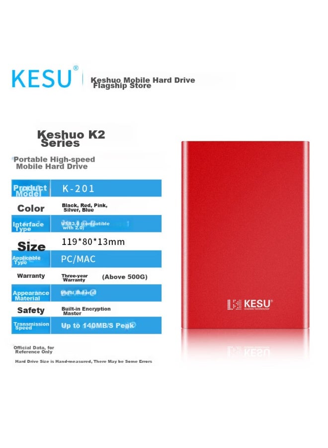 Kesu Encrypted Portable Hard Drive, 500gb, Usb3.0, K201, 2.5-inch, Noble Metal, Blood Red, External Storage For Files And Photos Backup - Image 3