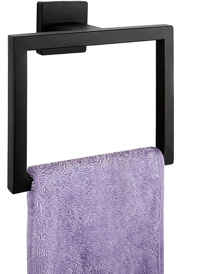 Matte Towel Ring - Modern Hand Towel Holder for Bathroom - SUS304 Stainless Steel Bathroom Towel Ring Wall Mounted - Bathroom Towel Rack - Black Towel Hanger