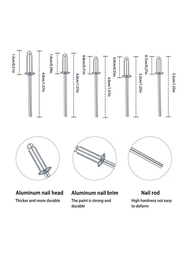 120 Pcs Aluminum Blind Rivets Assortment Kit, 6 Sizes M3.2 x 7, M3.2 x 9, M3.2 x 11, M4 x 8, M4 x 10, M4 x 13, Flange Rivets, Pop Rivets for Kayak, Boat, Marine  - Image 3