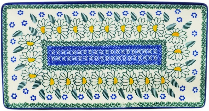 Polmedia Polish Pottery Authentic Polish Pottery Sushi Tray in Crazy Daisy Design Handmade in Bolesawiec Poland by Ceramika Artystyczna  Certificate of Authenticity  - Image 2