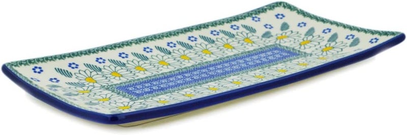 Polmedia Polish Pottery Authentic Polish Pottery Sushi Tray in Crazy Daisy Design Handmade in Bolesawiec Poland by Ceramika Artystyczna  Certificate of Authenticity  - Image 1