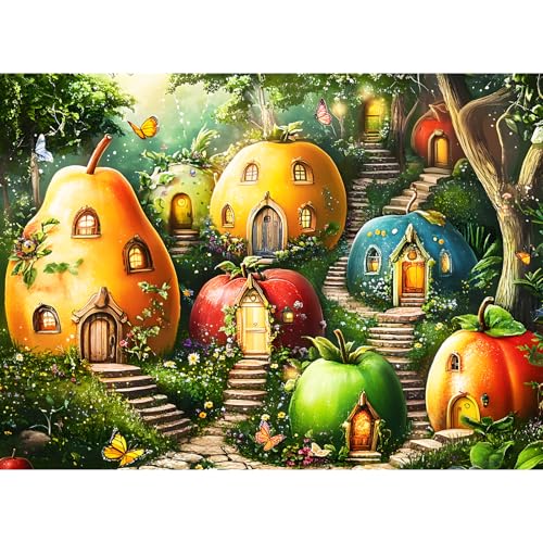 DAGIRT 300 Piece Puzzles for Adults Whimsical Fruit Houses Puzzles Vibrant Garden Fantasy Art 300 Piece Jigsaw Puzzle Ideal Home Decor Gift for Adults Kids Seniors 20515 in - Image 1