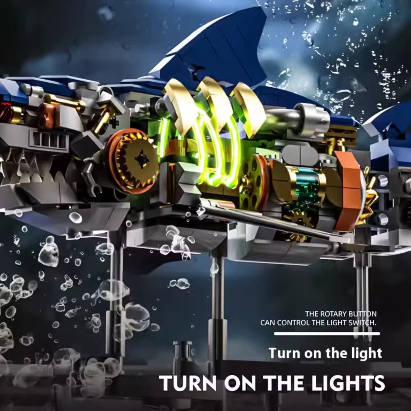 Shark Building Model: 687+ Pcs Luminous Semi Mechanical Block - Ingenious Internal Gear Design Puzzle Assembly Toy for Skill Development And Spatial Thinking Training - Image 3